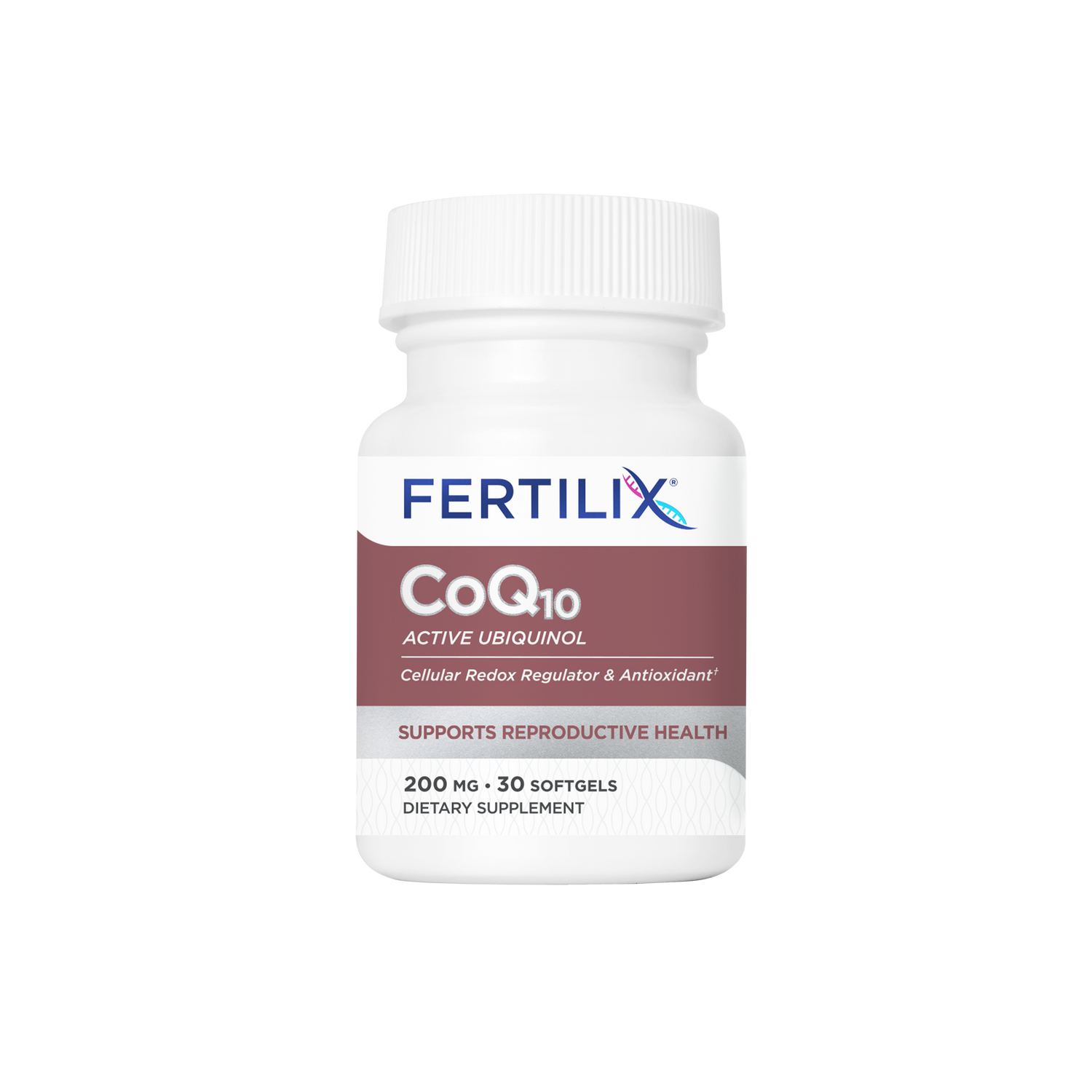Bottle of CoQ10 (Ubiquinol) for added female fertility support