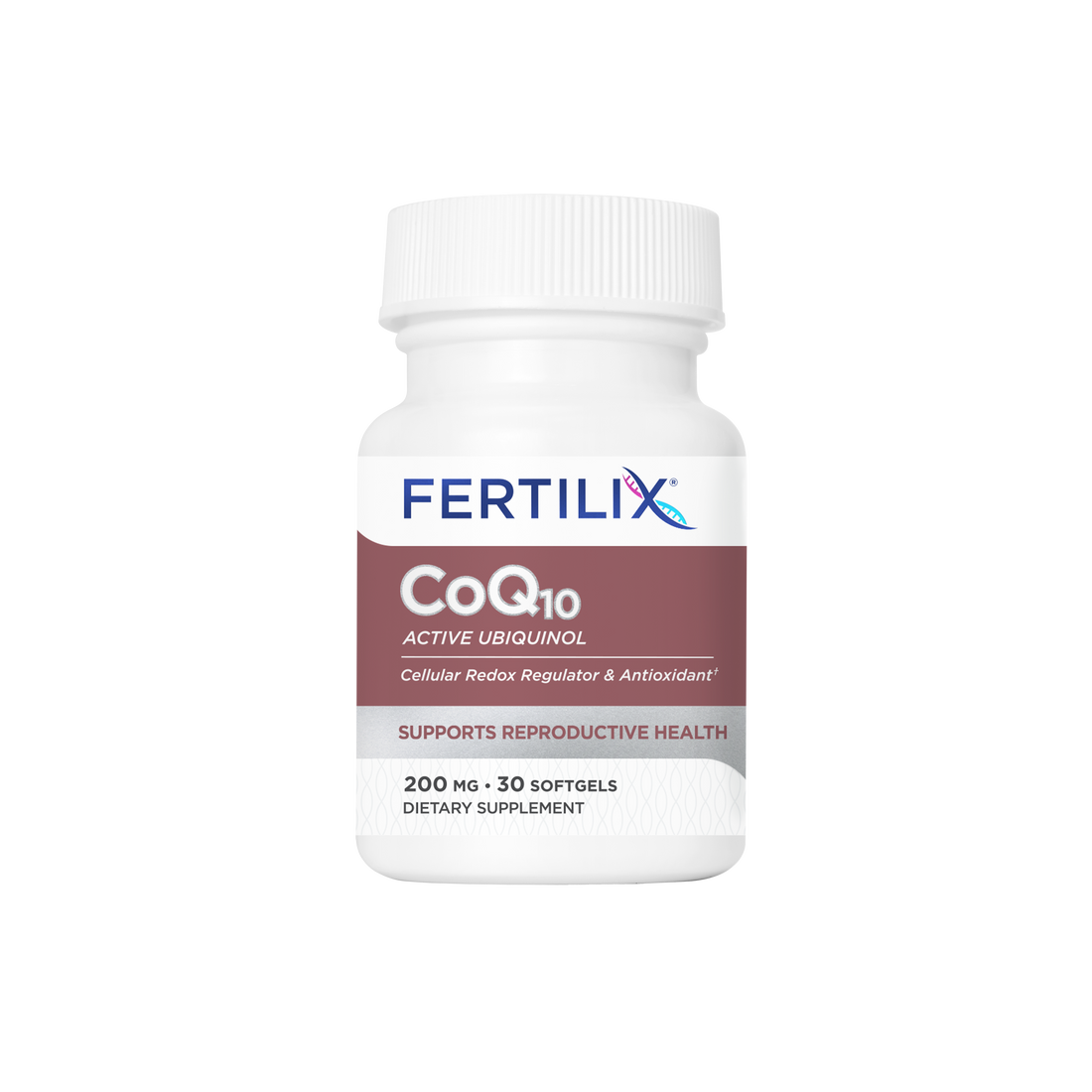 Bottle of CoQ10 (Ubiquinol) for added female fertility support