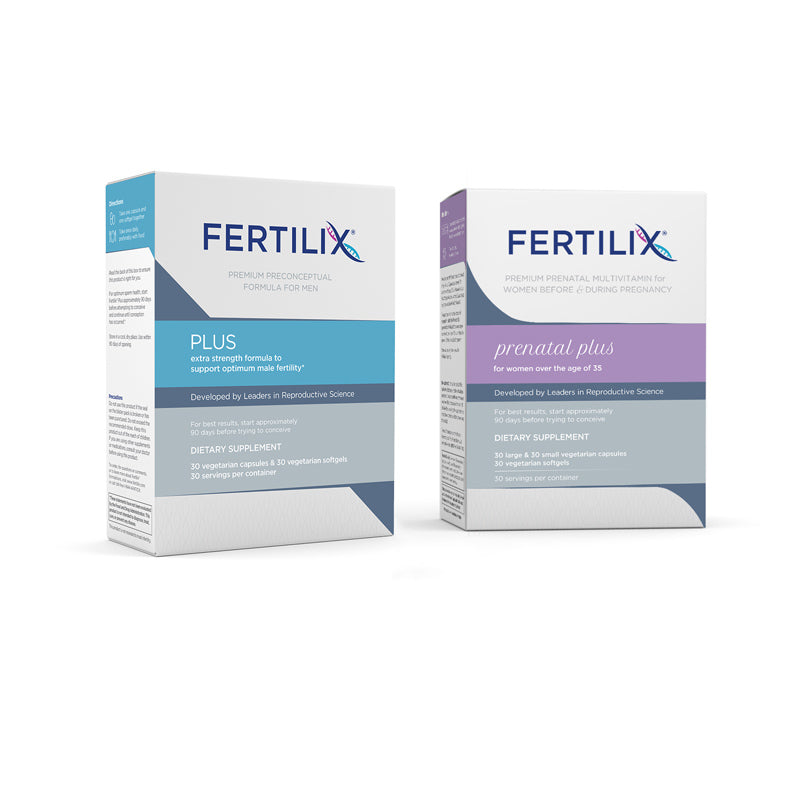 Bundle pack of preconceptual dietary supplement for male reproductive health and prenatal dietary supplement for female reproductive health