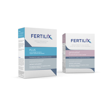 Bundle pack of preconceptual dietary supplement for male reproductive health and prenatal dietary supplement for female reproductive health